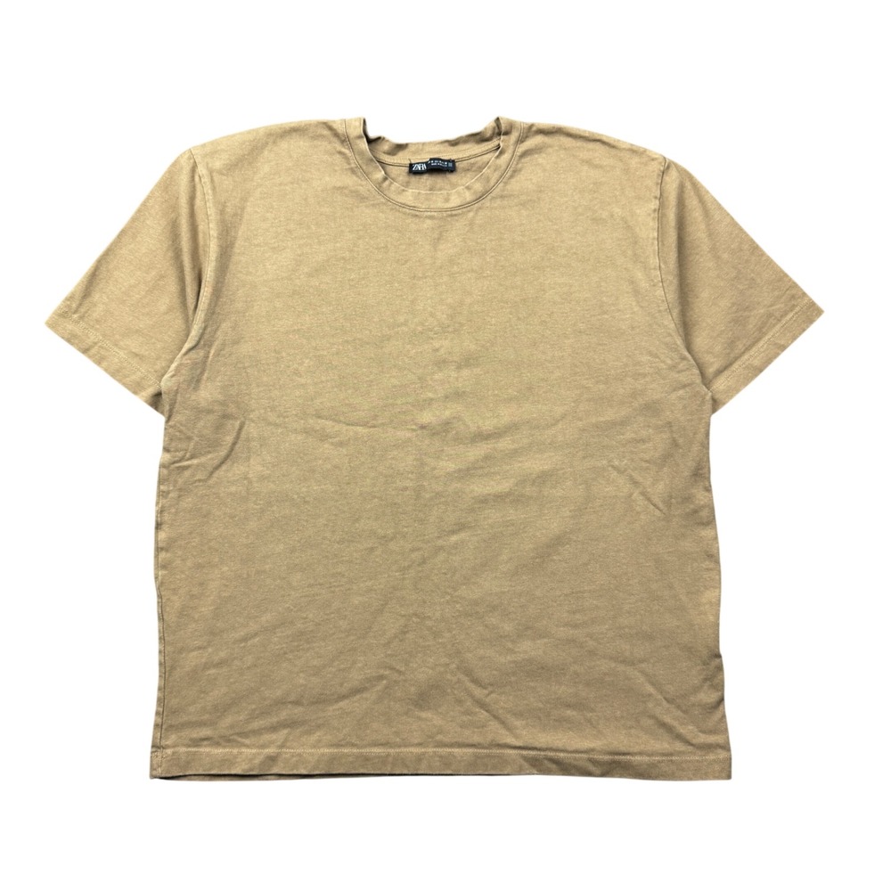 Zara Mens Medium Tan T-Shirt Blank Minimalist Relaxed Fit Casual Earth Tones